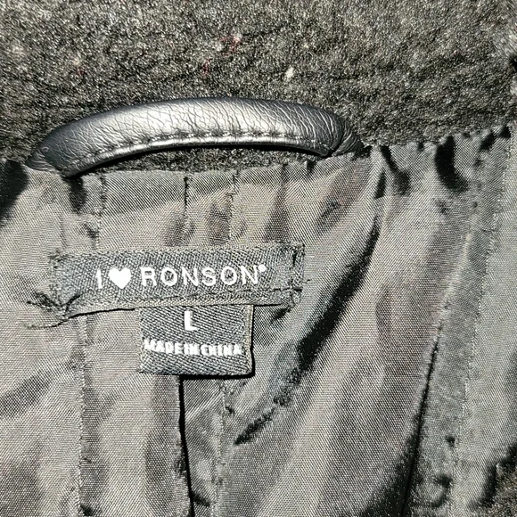 I ❤ Ronson jacket moto black faux leather and sherpa neckline silver zippers - Picture 2 of 12